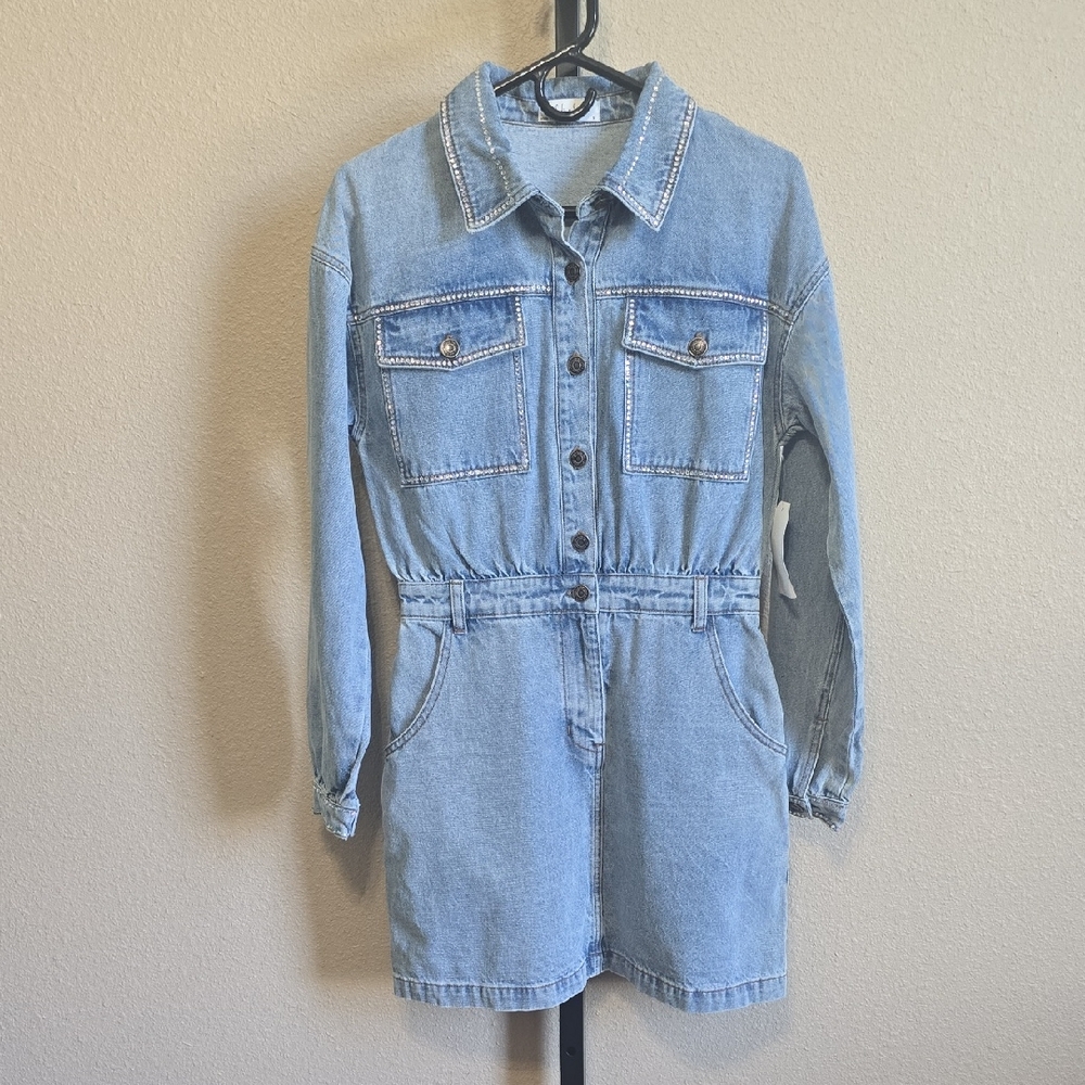 NWT Sadie And Sage Sample Denim And Bling Mini Dress. Small